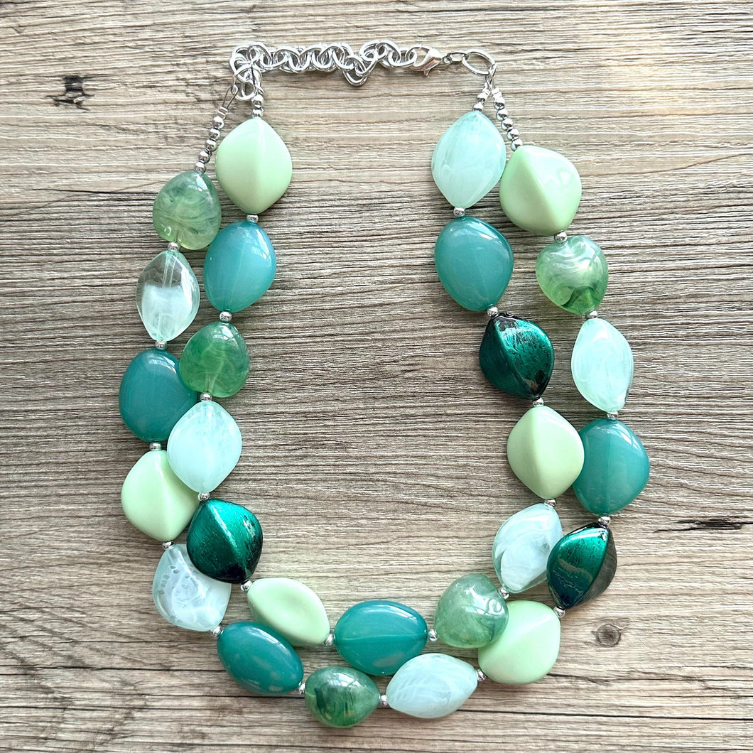 Mystic Mint Necklace, Green colorful cream jewelry, big beaded chunky statement necklace, Seafoam green jewelry turquoise aqua green