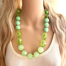 Load image into Gallery viewer, Lush Spring Green 1 Strand statement necklace, big beaded chunky jewelry, green jewelry set, winter mint resin long layering bead meadow