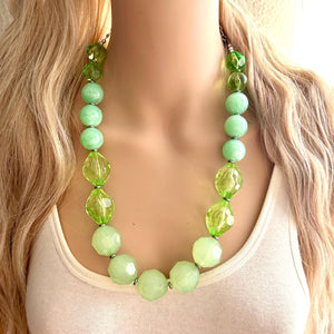 Lush Spring Green 1 Strand statement necklace, big beaded chunky jewelry, green jewelry set, winter mint resin long layering bead meadow