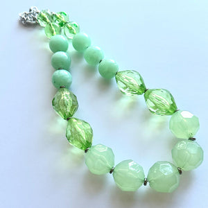 Lush Spring Green 1 Strand statement necklace, big beaded chunky jewelry, green jewelry set, winter mint resin long layering bead meadow