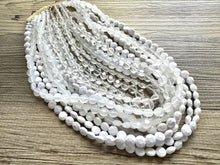 Load image into Gallery viewer, Vintage 11 Strand White Clear Resin Beaded Necklace jewelry, beaded chunky statement, neutral bridesmaid wedding bridal jewelry thick