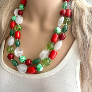 Christmas Candy Necklace, Red Green & White stripe Holiday Jewelry, Christmas Jewelry, Beaded Gift Christmas Present