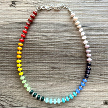 Load image into Gallery viewer, Rainbow Porcelain Block Layering Rainbow Beaded 1 Strand Necklace, Colorful Jewelry, Chunky statement jelly bean confetti silver bubble