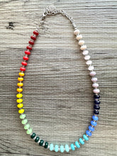 Load image into Gallery viewer, Rainbow Porcelain Block Layering Rainbow Beaded 1 Strand Necklace, Colorful Jewelry, Chunky statement jelly bean confetti silver bubble