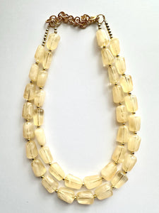 Honey Butter Double Statement Necklace yellow jewelry, chunky geometric bib chunky necklace, pale yellow bubble necklace layering