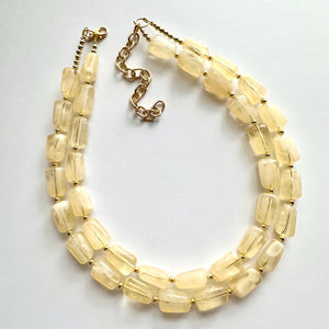 Honey Butter Double Statement Necklace yellow jewelry, chunky geometric bib chunky necklace, pale yellow bubble necklace layering