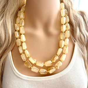 Honey Butter Double Statement Necklace yellow jewelry, chunky geometric bib chunky necklace, pale yellow bubble necklace layering