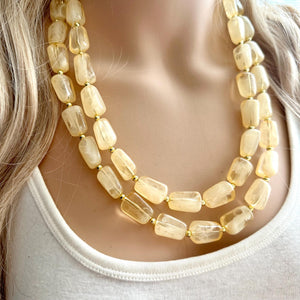 Honey Butter Double Statement Necklace yellow jewelry, chunky geometric bib chunky necklace, pale yellow bubble necklace layering