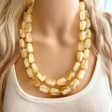 Honey Butter Double Statement Necklace yellow jewelry, chunky geometric bib chunky necklace, pale yellow bubble necklace layering