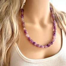 Load image into Gallery viewer, Purple Chunky Statement Necklace, single strand beaded necklace, wedding bridesmaid earrings bracelets brown layering jewelry set