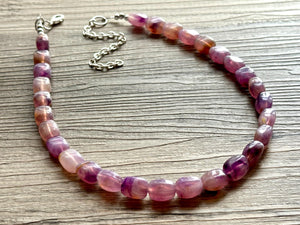 Purple Chunky Statement Necklace, single strand beaded necklace, wedding bridesmaid earrings bracelets brown layering jewelry set