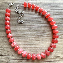 Load image into Gallery viewer, Fiesta Red Candy Statement Necklace, resin chunky multi-strand jewelry, light red white necklace, single strand silver thick layering