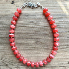 Load image into Gallery viewer, Fiesta Red Candy Statement Necklace, resin chunky multi-strand jewelry, light red white necklace, single strand silver thick layering