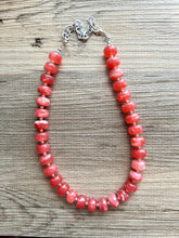 Load image into Gallery viewer, Fiesta Red Candy Statement Necklace, resin chunky multi-strand jewelry, light red white necklace, single strand silver thick layering