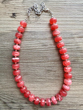 Load image into Gallery viewer, Fiesta Red Candy Statement Necklace, resin chunky multi-strand jewelry, light red white necklace, single strand silver thick layering