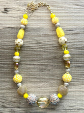 Load image into Gallery viewer, Yellow &amp; Gray Ombre Statement Necklace , Chunky Two Strand Jewelry swirly gray silver bib necklace, sunshine yellow smoke