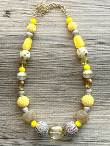 Yellow & Gray Ombre Statement Necklace , Chunky Two Strand Jewelry swirly gray silver bib necklace, sunshine yellow smoke