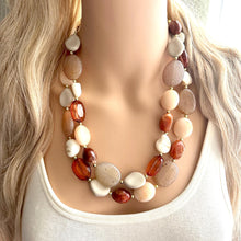 Load image into Gallery viewer, S’more Happy Chunky Statement Necklace, Big beaded jewelry, Double Strand Statement brown bridesmaid wedding cream chocolate gold