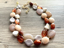 Load image into Gallery viewer, S’more Happy Chunky Statement Necklace, Big beaded jewelry, Double Strand Statement brown bridesmaid wedding cream chocolate gold