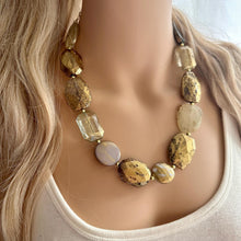 Load image into Gallery viewer, Gold painted Statement Necklace, Chunky layering Jewelry, gold resin statement necklace, chunky bib necklace rainbow metallic shiny silver