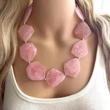 Load image into Gallery viewer, Blush Pink Chunky Statement Necklace, Big beaded jewelry, single strand Statement Necklace, chunky pink bib jewelry earrings