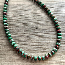 Load image into Gallery viewer, Watermelon Gemstone Necklace, Red Pink &amp; Green Chunky Statement Necklace, single strand beaded necklace jewelry, multi color bib gem