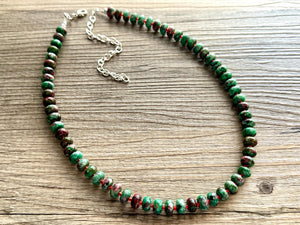 Watermelon Gemstone Necklace, Red Pink & Green Chunky Statement Necklace, single strand beaded necklace jewelry, multi color bib gem