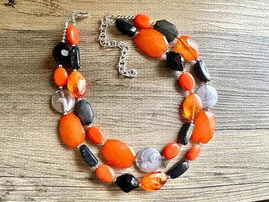 October Nights Necklace, 2 Layer Statement Jewelry, Orange Statement Halloween, earrings Wedding Bridesmaid Jewelry, pumpkin beaded