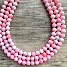 Load image into Gallery viewer, Multi Strand Neon Pink Necklace, Tie Dye jewelry, chunky pink necklace, statement white pink necklace, bright pink jewelry, beaded necklace