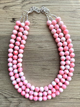 Load image into Gallery viewer, Multi Strand Neon Pink Necklace, Tie Dye jewelry, chunky pink necklace, statement white pink necklace, bright pink jewelry, beaded necklace