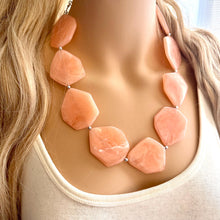 Load image into Gallery viewer, Peach Chunky Statement Necklace &amp; earrings set, single 1 Strand Beaded Jewelry, light coral pink jewelry, bridesmaid wedding beaded bib