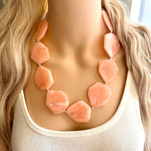 Load image into Gallery viewer, Peach Chunky Statement Necklace &amp; earrings set, single 1 Strand Beaded Jewelry, light coral pink jewelry, bridesmaid wedding beaded bib