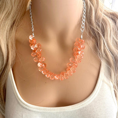 Coral Peach Statement Chunky Necklace, casual necklace, peach salmon necklace, bridesmaid necklace wedding geometric spiky 1 layer