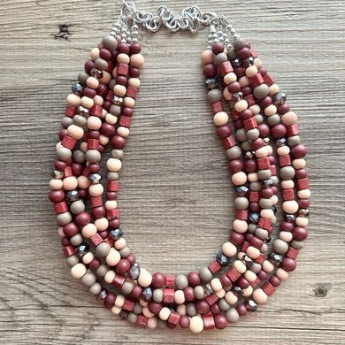 Maroon White Orange Double Strand Necklace, Virginia Jewelry, Chunky statement Blacksburg, maroon and orange necklace, orange white