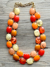 Load image into Gallery viewer, Crisp Harvest Statement Necklace, fall colors Mustard Gold Necklace, 2 Strand Statement necklace, vintage tan brown chunky orange red