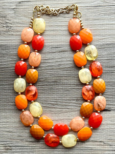 Crisp Harvest Statement Necklace, fall colors Mustard Gold Necklace, 2 Strand Statement necklace, vintage tan brown chunky orange red