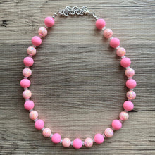 Load image into Gallery viewer, Long Beaded Blush Pink Necklace, single Strand Statement Jewelry, soft pink Chunky bib bridesmaid, rubber silicone everyday bubble jewelry