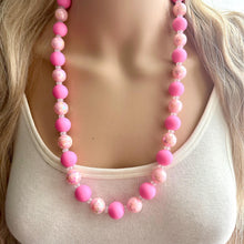 Load image into Gallery viewer, Long Beaded Blush Pink Necklace, single Strand Statement Jewelry, soft pink Chunky bib bridesmaid, rubber silicone everyday bubble jewelry