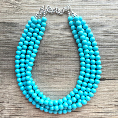 Robins Egg Blue, 4 Strand Blue beaded jewelry, chunky light blue aqua necklace, geometric thick collar statement beaded