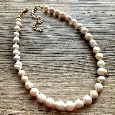 Freshwater Pearl necklace, single strand necklace, white creamy pearl jewelry Free form beaded dressy layering geometric dress