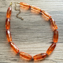 Load image into Gallery viewer, Clementine Candy Chunky Statement Necklace, resin necklace, gold coral resin necklace, orange jewelry beaded layering geometric skinny