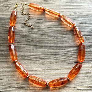 Clementine Candy Chunky Statement Necklace, resin necklace, gold coral resin necklace, orange jewelry beaded layering geometric skinny