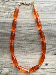 Clementine Candy Chunky Statement Necklace, resin necklace, gold coral resin necklace, orange jewelry beaded layering geometric skinny