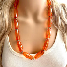 Load image into Gallery viewer, Clementine Candy Chunky Statement Necklace, resin necklace, gold coral resin necklace, orange jewelry beaded layering geometric skinny