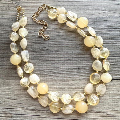 Honey Butter Double Statement Necklace yellow jewelry, chunky geometric bib chunky necklace, pale yellow bubble necklace layering