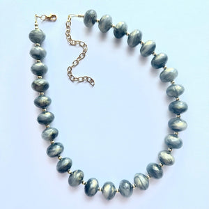 Lightning Crashes! Black Gray & Gold Necklace, single strand bubble layering jewelry, big beaded resin chunky statement necklace