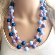 Load image into Gallery viewer, Jewel Water Ombré pink &amp; Navy Cluster Necklace, purple turquoise Bridesmaid Jewelry, 2 double strand periwinkle dressy beaded statement bib