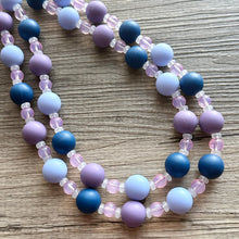 Load image into Gallery viewer, Jewel Water Ombré pink &amp; Navy Cluster Necklace, purple turquoise Bridesmaid Jewelry, 2 double strand periwinkle dressy beaded statement bib