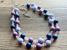 Load image into Gallery viewer, Jewel Water Ombré pink &amp; Navy Cluster Necklace, purple turquoise Bridesmaid Jewelry, 2 double strand periwinkle dressy beaded statement bib