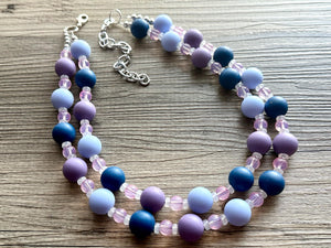 Jewel Water Ombré pink & Navy Cluster Necklace, purple turquoise Bridesmaid Jewelry, 2 double strand periwinkle dressy beaded statement bib